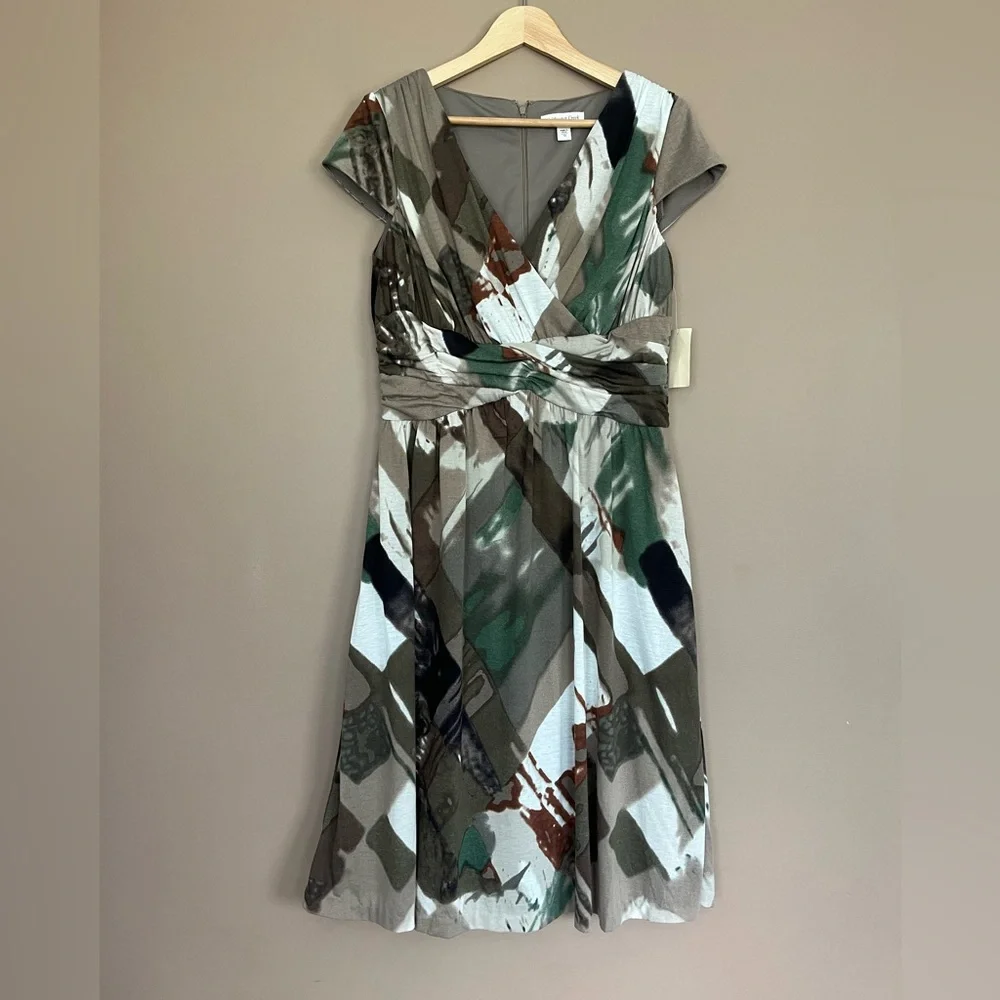 {Coldwater Creek} Printed Ruched Midi Dress in Watercolor Print - Size 10 - NWT - Picture 1 of 9